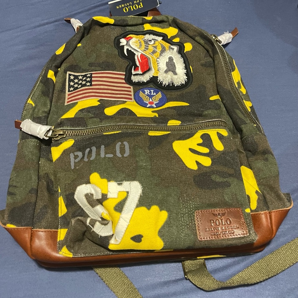 Polo by Ralph Lauren Green & Yellow Camouflage Patch Backpack